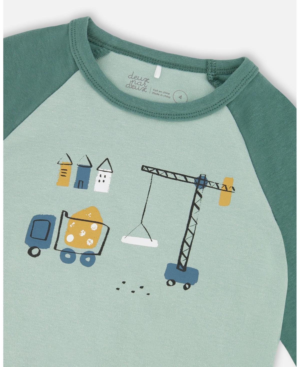 Deux par Boy Two-Piece Cotton Pajama Set Teal Construction Print - Child