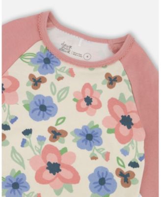 Girl Cotton Two-Piece Pajamas Off-White Flower Print - Child