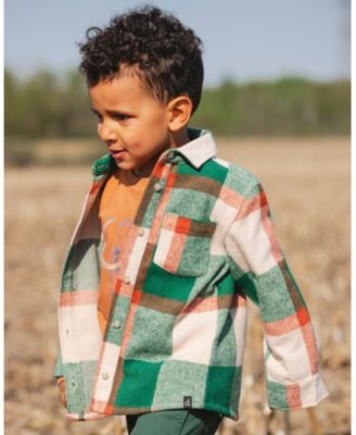 Boy Long Sleeve Yarn Dyed Plaid Shirt Green and Orange - Toddler|Child
