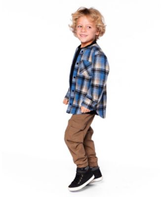 Boy Long Sleeve Brushed Plaid Button Down Shirt Avec Rib Collar - Toddler|Child