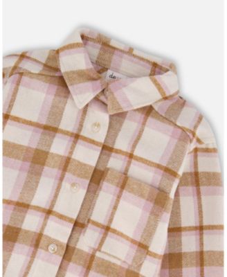 Big Girls Plaid Overshirt Off-White, Beige and Pink