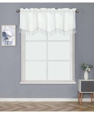 Luxurious Solid Colored Scalloped Rod Pocket Window Valance With Crystal Beaded Trim
