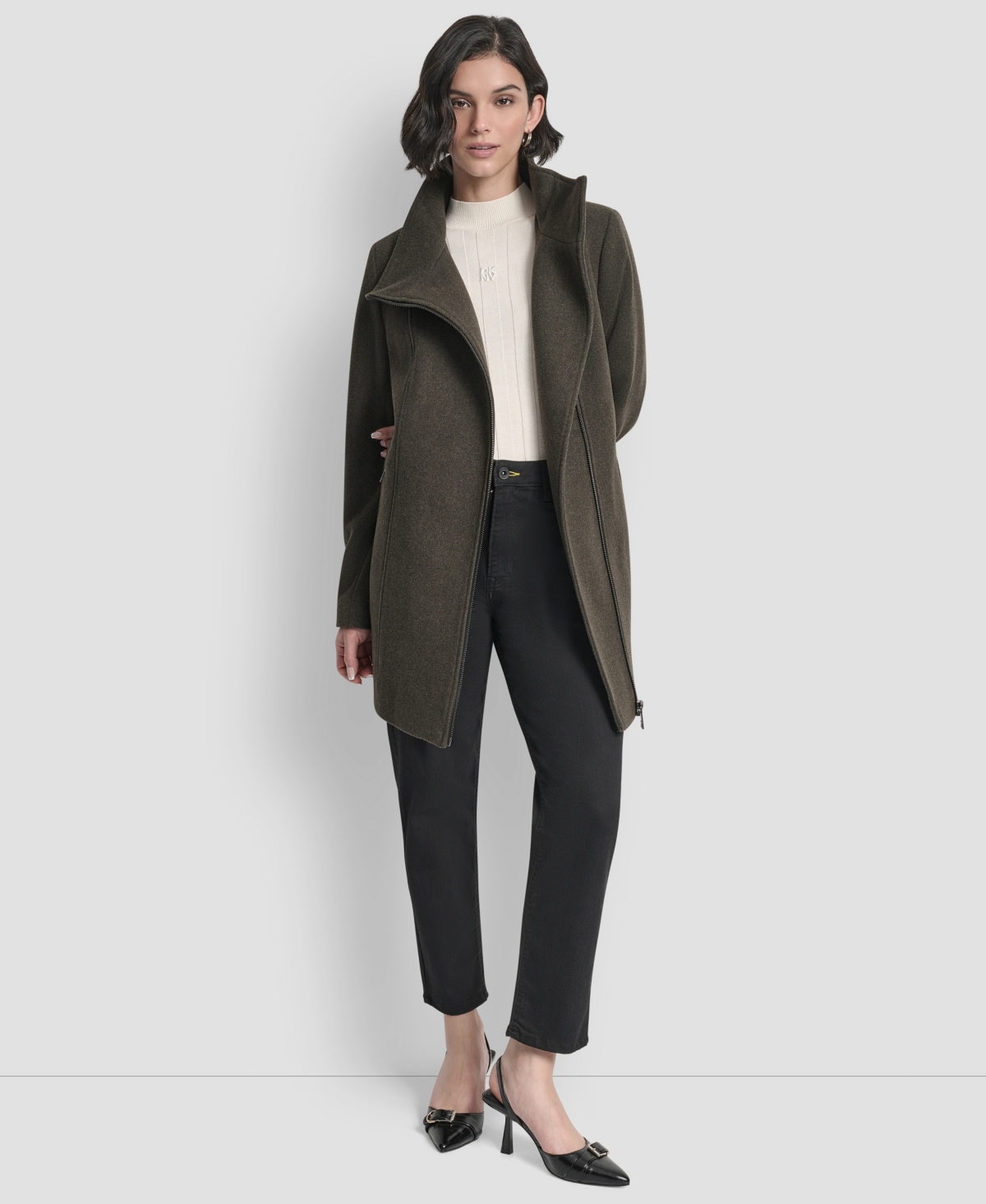 Dkny Womens Asymmetrical Zip Coat, Created For Macys In Green