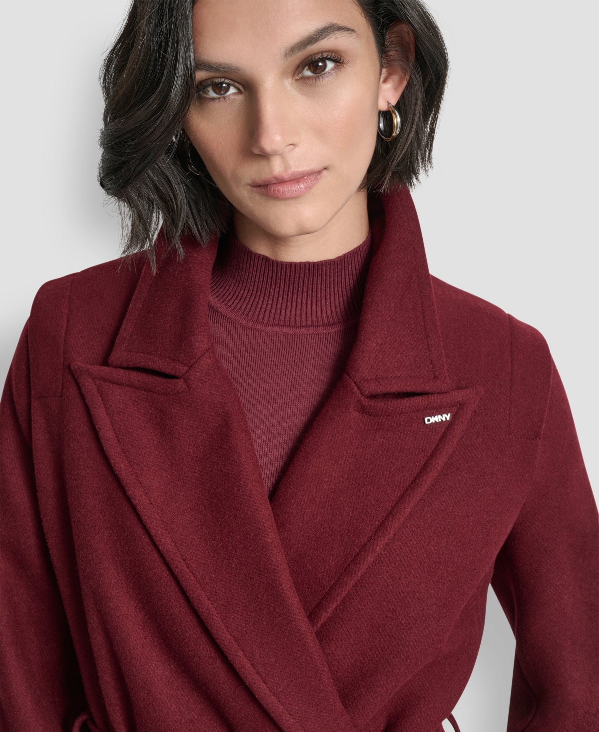 Dkny Women's Notch Collar Belted Wrap Coat In Burgundy