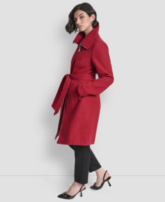 Petite Belted Zip Front Coat