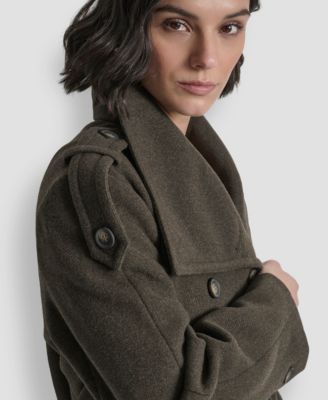 Women's Double-Breasted Funnel Neck Military Coat