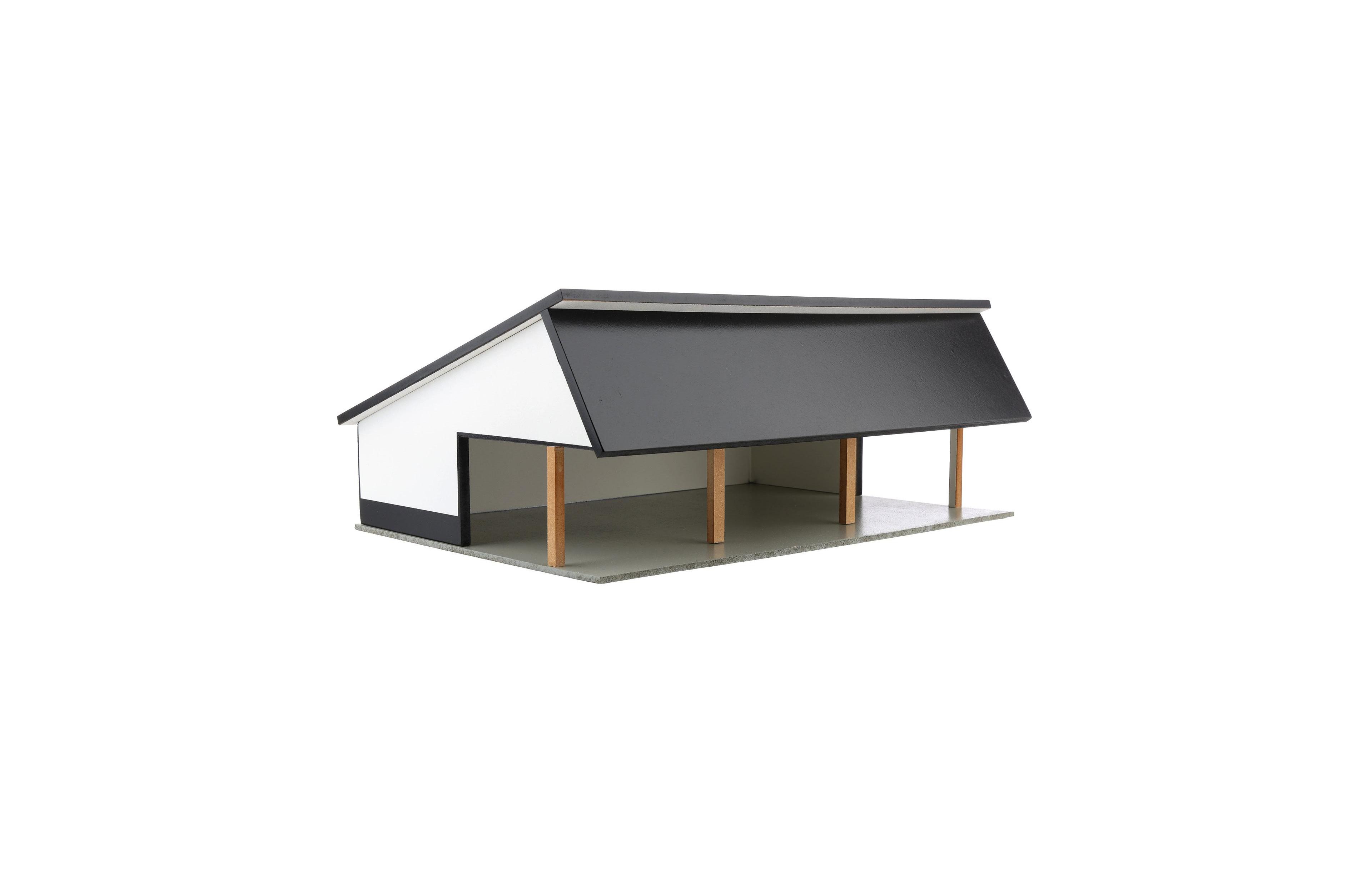 Outback Toys 1/64 White & Black 64ft x 48ft Wooden Cattle Shed with Removeable Roof Sta-225