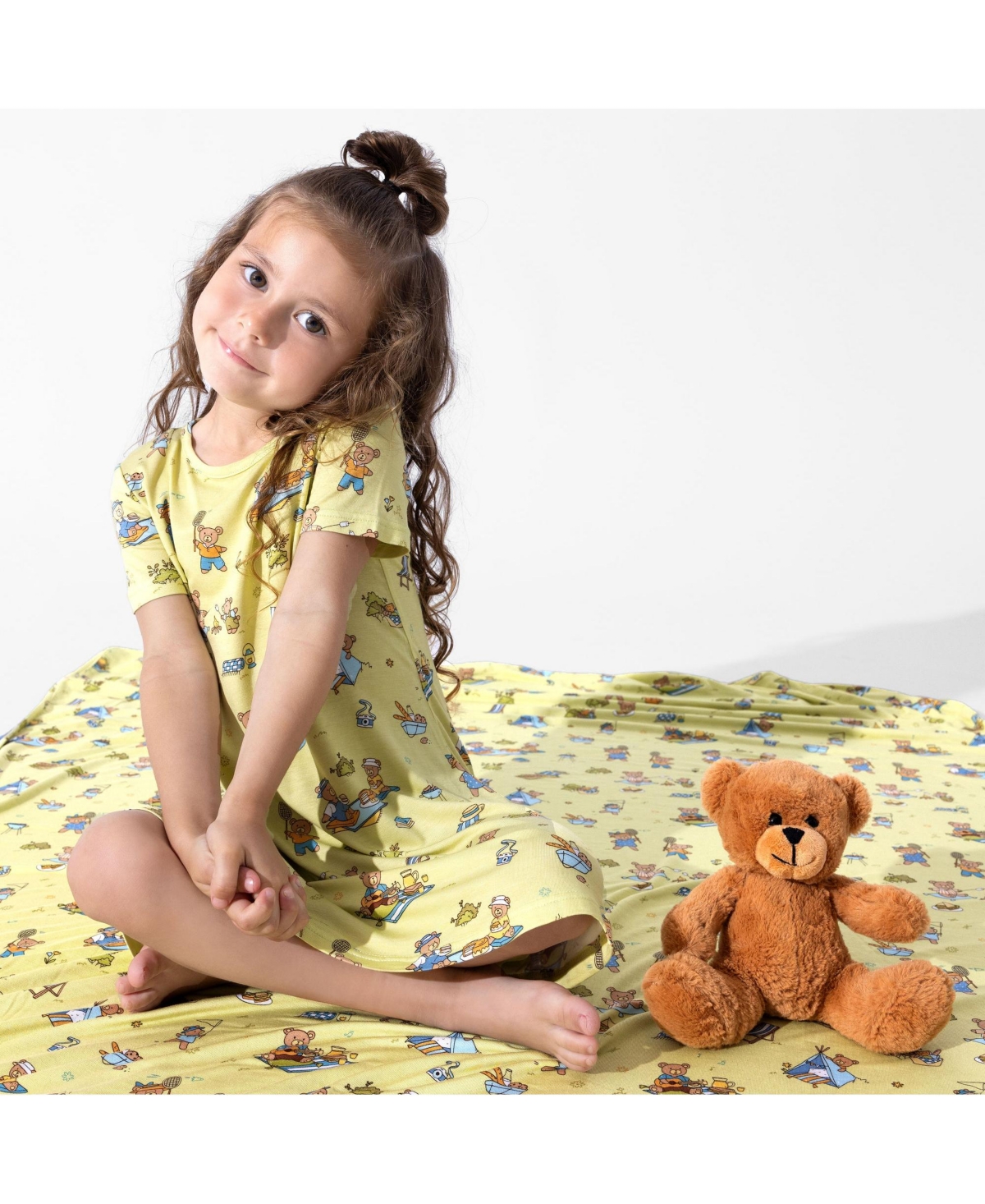 Bellabu Bear Baby Girls Teddy Bear Picnic Short Sleeve Dress