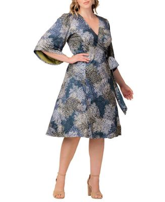Plus Size Gemini Wrap Dress with Contrast Lined Sleeves