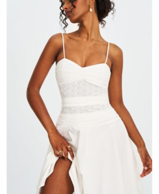 Women's Maelis White Eyelet Drop Waist Cotton Midi Dress