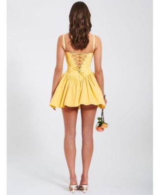 Women's Kadi Yellow Cotton Drop Waist Corset Mini Dress