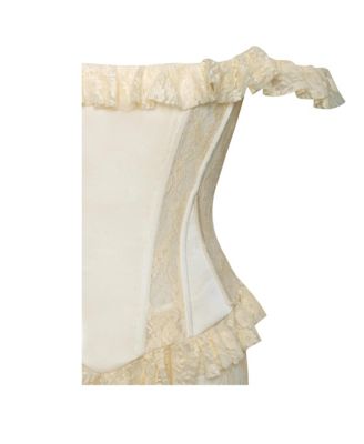 Women's Ersilia Pale Yellow Satin Lace Peplum Corset Off Shoulder Maxi Dress