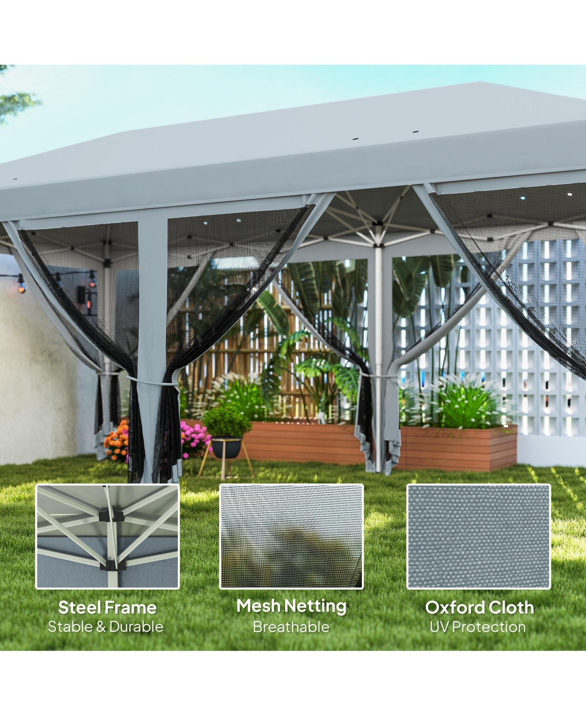 Outsunny 10' x 20' Pop Up Canopy with 6 Sidewall Mesh Nettings,