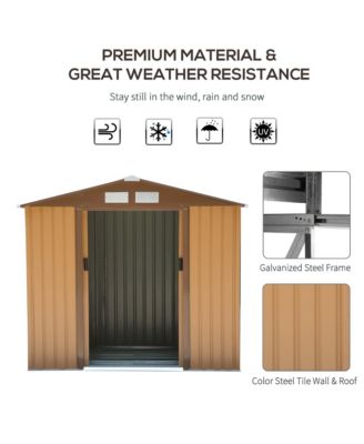 7 ft x 4 ft Outdoor Galvanized Metal Garden Storage Shed with Doors,