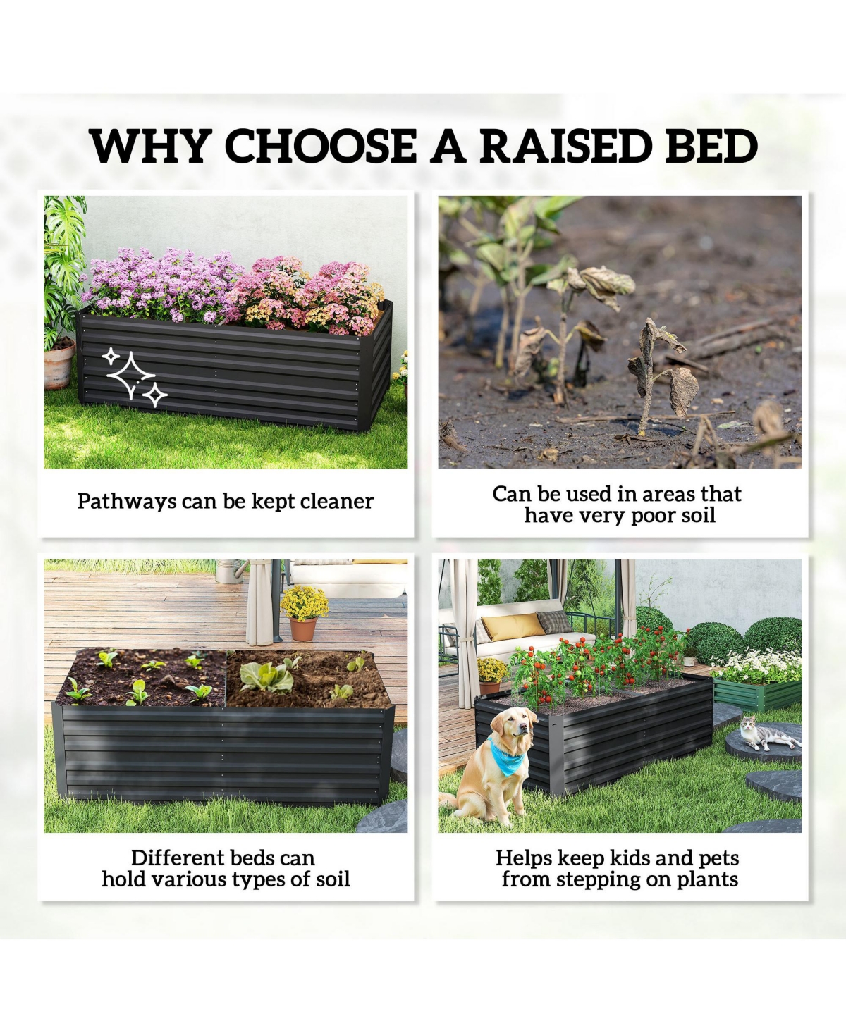 Outsunny Raised Garden Bed Metal Planter Box with Reinforced Rods,