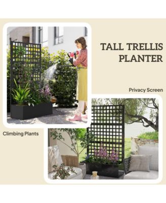 Metal Planter Box with Trellis, Drain Holes, 43"x16"x70",