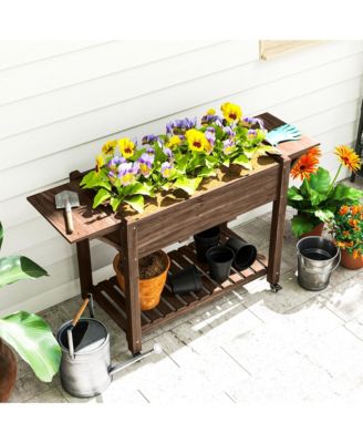 Raised Garden Bed, Wood Raised Planter with Liner, Natural
