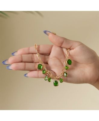 Green Gem Drop Charm Necklace in Gold-Tone Chain