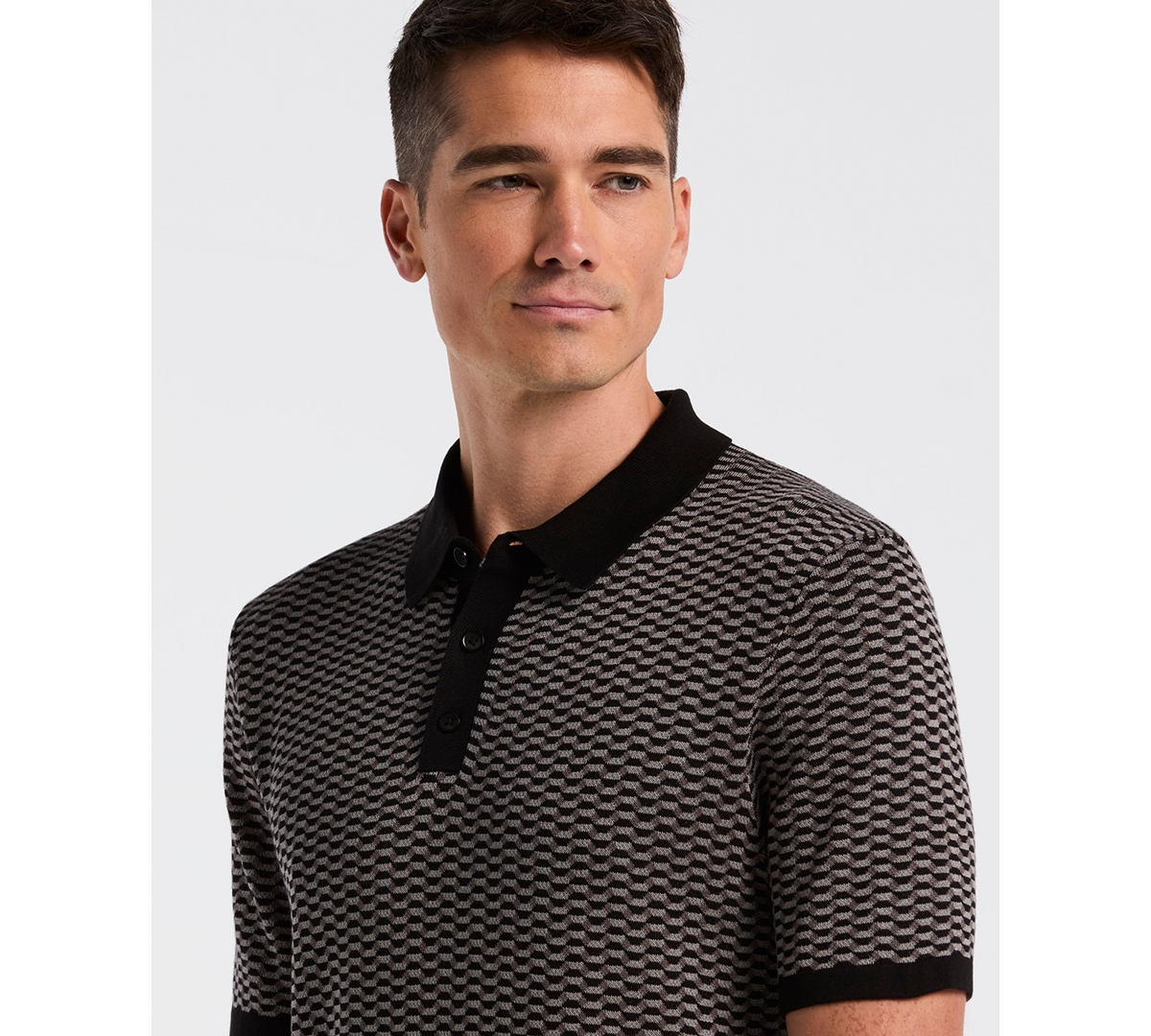Perry Ellis Men's Tech Zip Short Sleeve Polo Sweater In Gray