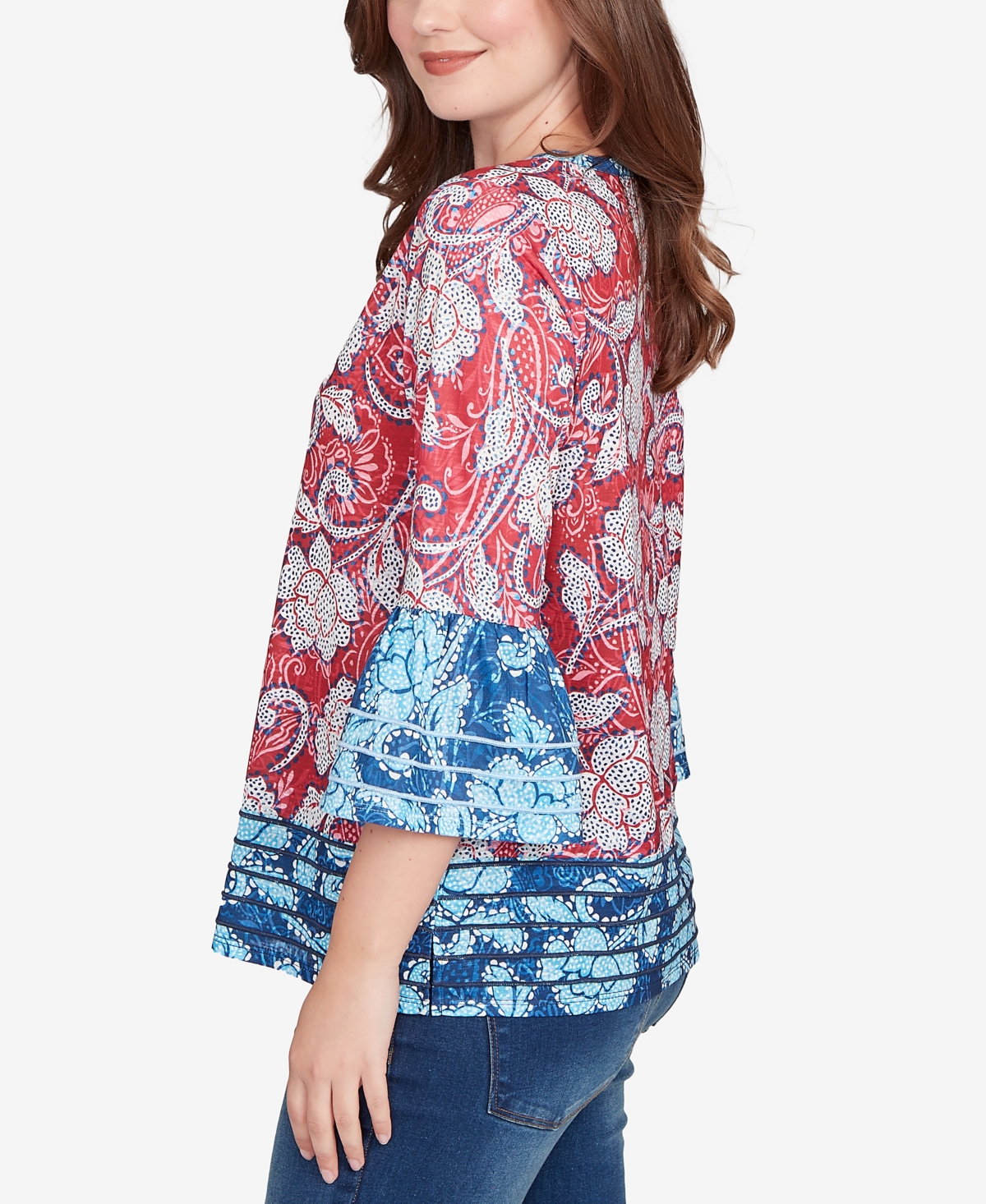 Ruby Rd. Petite Speckled Floral Flounce Sleeve Top In Multi