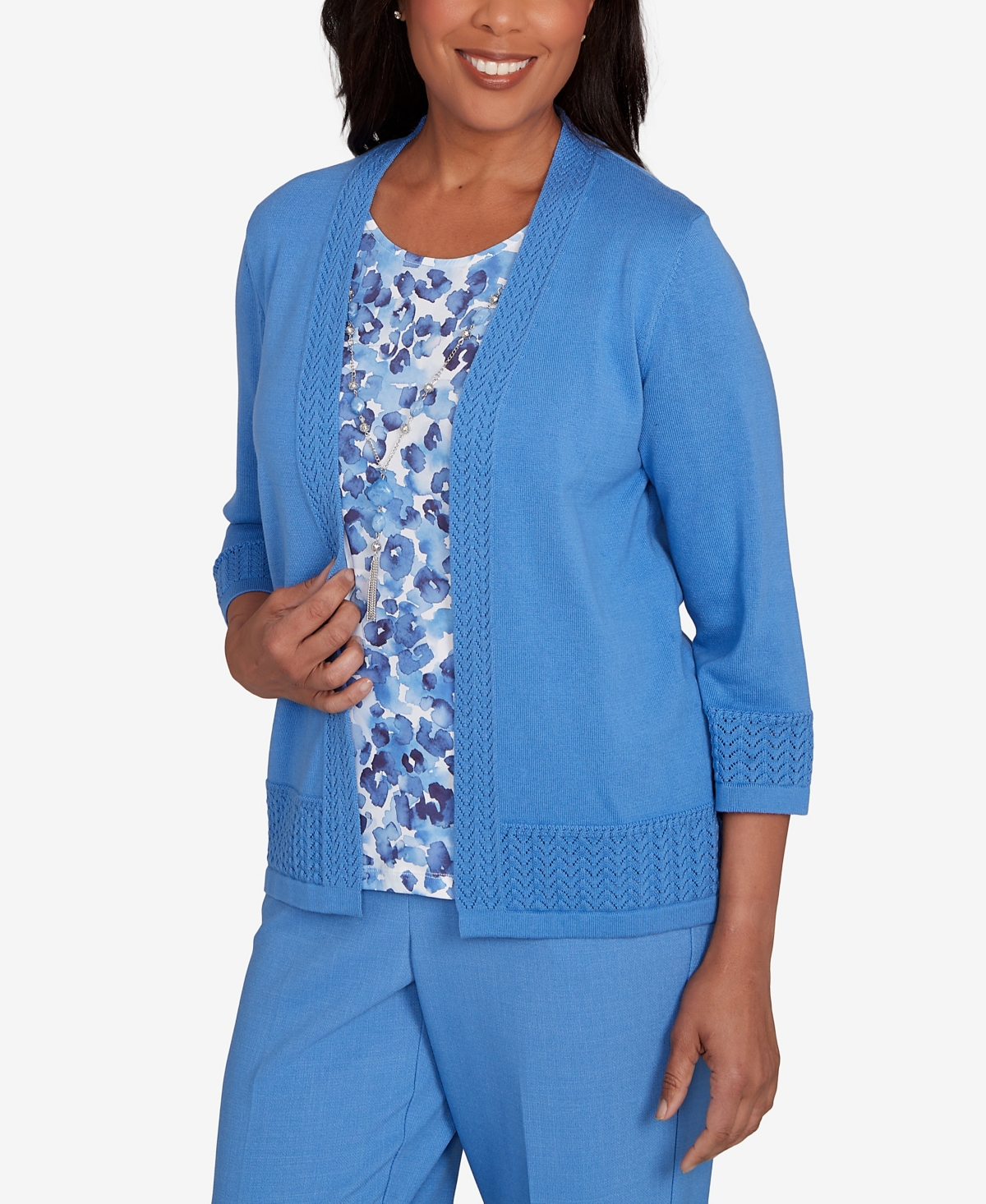 Alfred Dunner Petite Animal Print Two In One Periwinkle Sweater In Blue