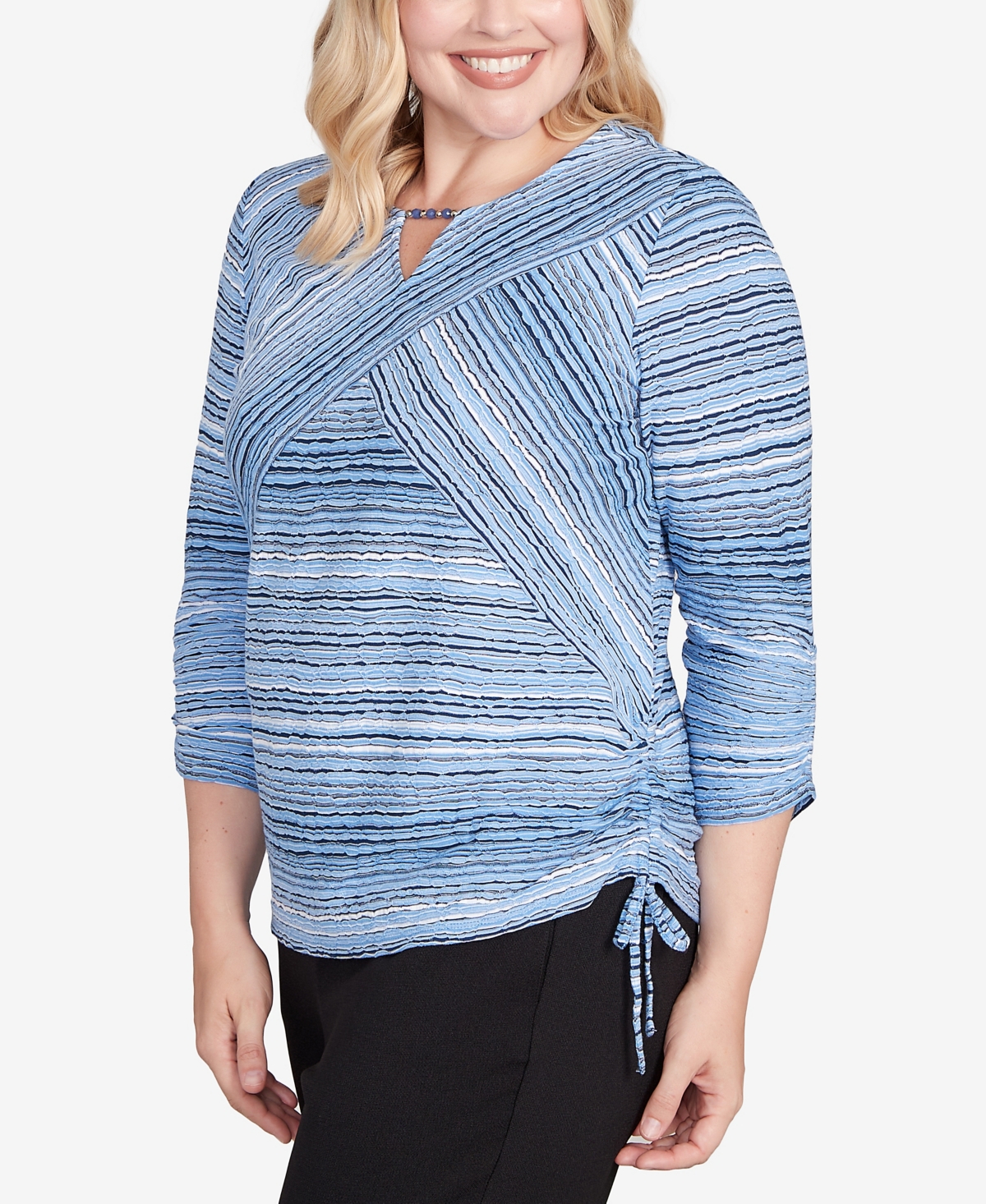 Alfred Dunner Petite Spliced Textured Stripe Knit Top