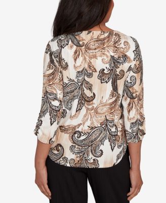 Petite Textured Paisley Ruched Sleeves Top