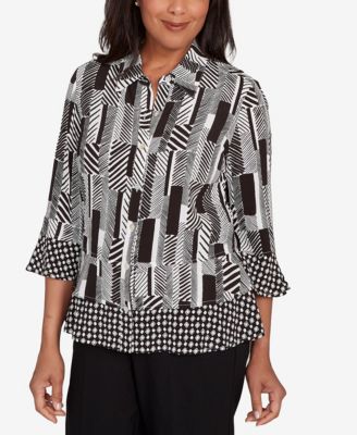 Petite Woven Zebra Button Front Top