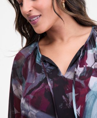 Plus Size Printed Tie-Front Blouse, Macy's Exclusive