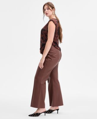 I.N.C International Plus Size Faux-Leather High-Rise Flared Pants, Macy's Exclusive 