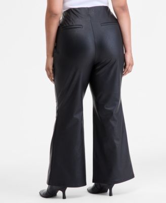I.N.C International Plus Size Faux-Leather High-Rise Flared Pants, Macy's Exclusive 