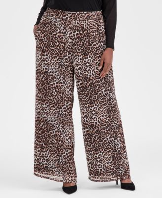 Plus Size Printed Crinkle Chiffon Wide-Leg Pants, Macy's Exclusive
