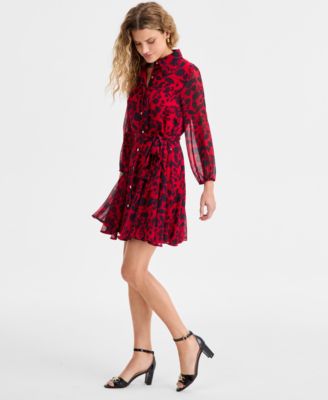 Women's Floral Print Belted Shirtdress