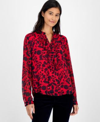 Tommy Hilfiger - Women's Floral-Print Ruffled Top