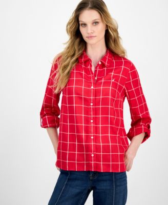 Nautica Jeans - Women's Grid-Print Utility Shirt