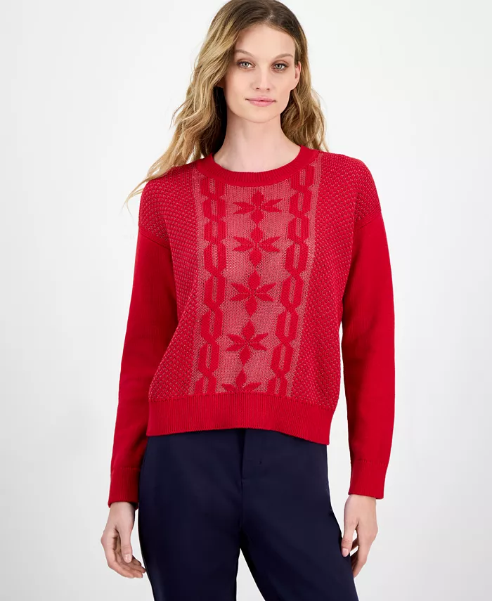 Nautica Women's Cotton Snowflake-Motif Sweater