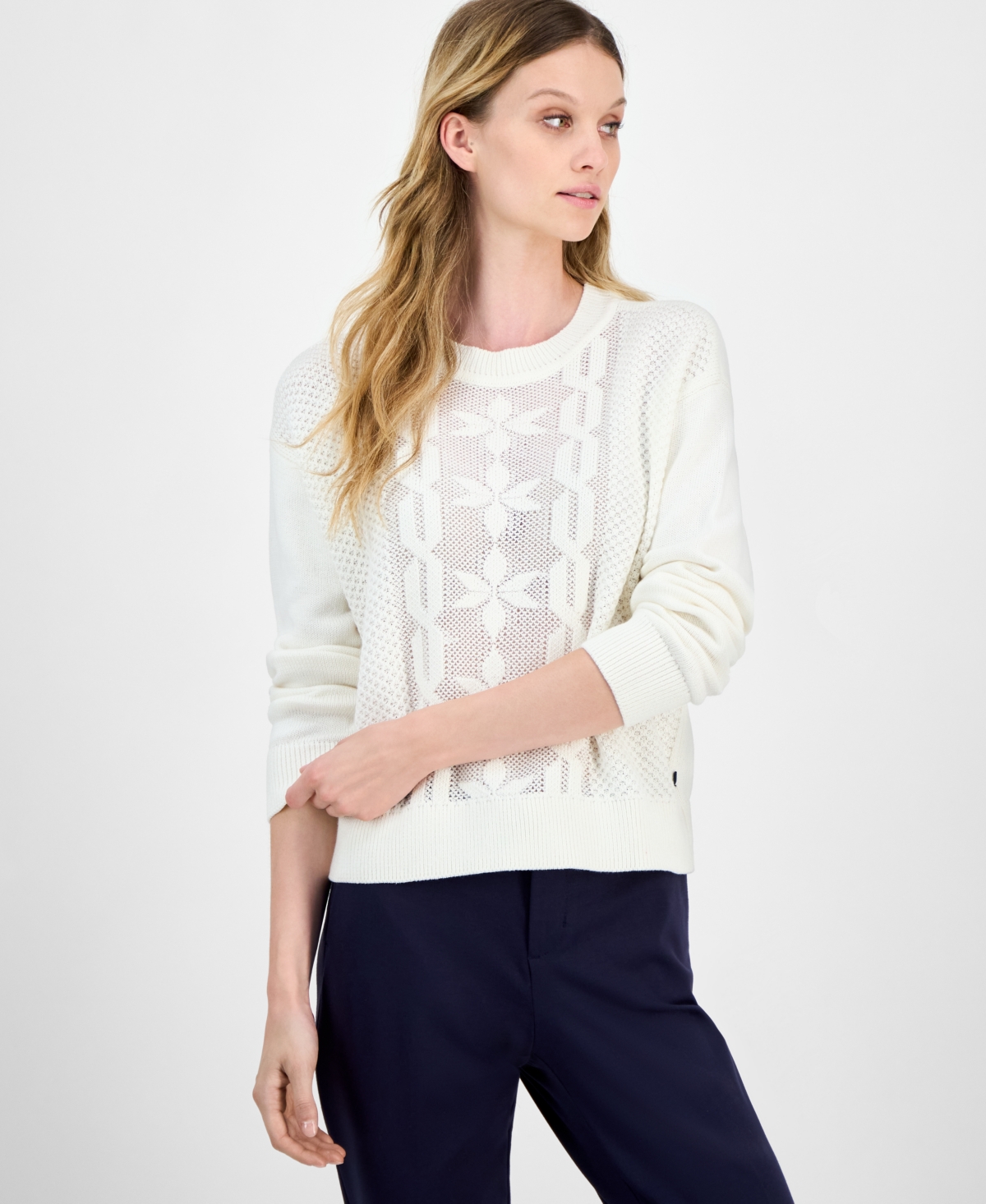 Nautica Jeans Women's Cotton Snowflake-motif Sweater In White