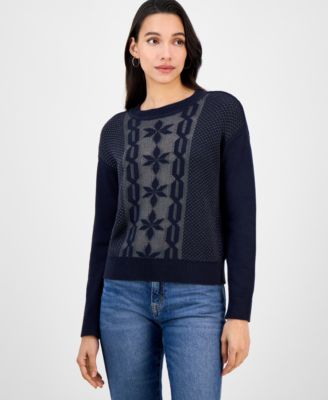 Women's Cotton Snowflake-Motif Sweater
