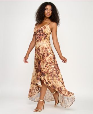 Juniors' Satin & Chiffon Asymmetric-Hem Dress