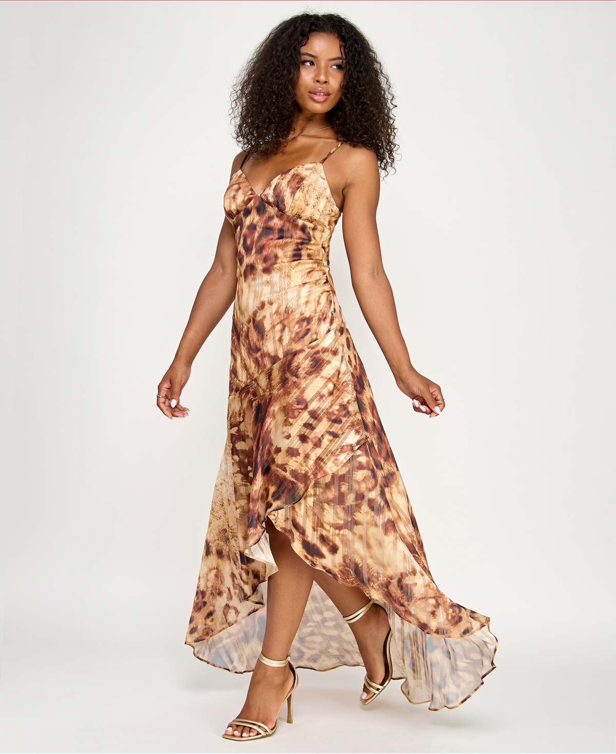 Katia Rae Juniors' Satin & Chiffon Asymmetric-hem Dress