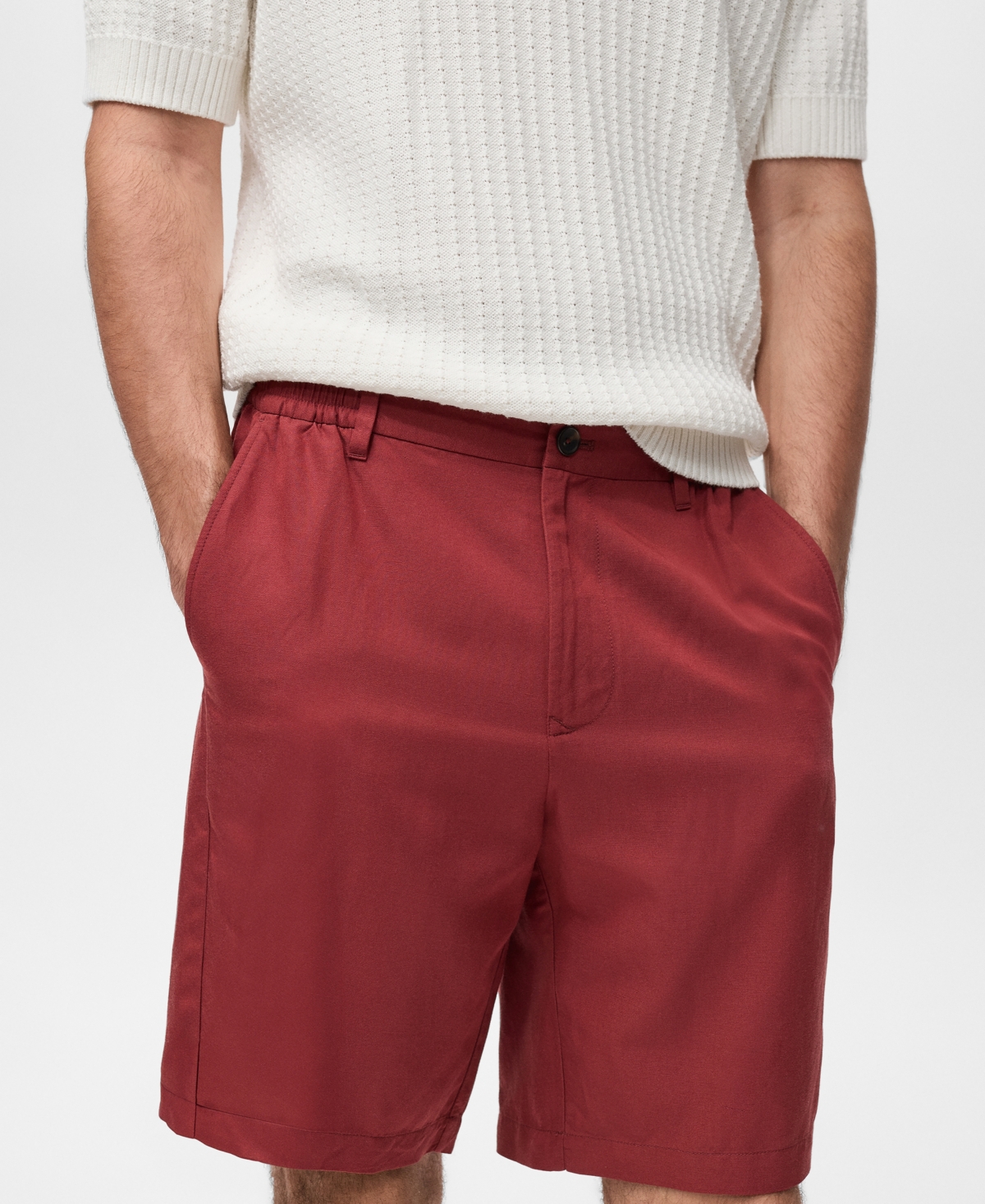 Mango Men's Elastic Waist Linen 9" Bermuda Shorts In Red
