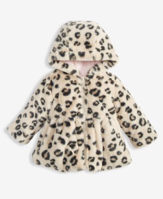 First Impressions - Baby Girls Leopard-Print Faux-Fur Hooded Jacket