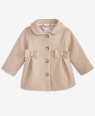 First Impressions - Baby Girls Pleated Bow Peacoat
