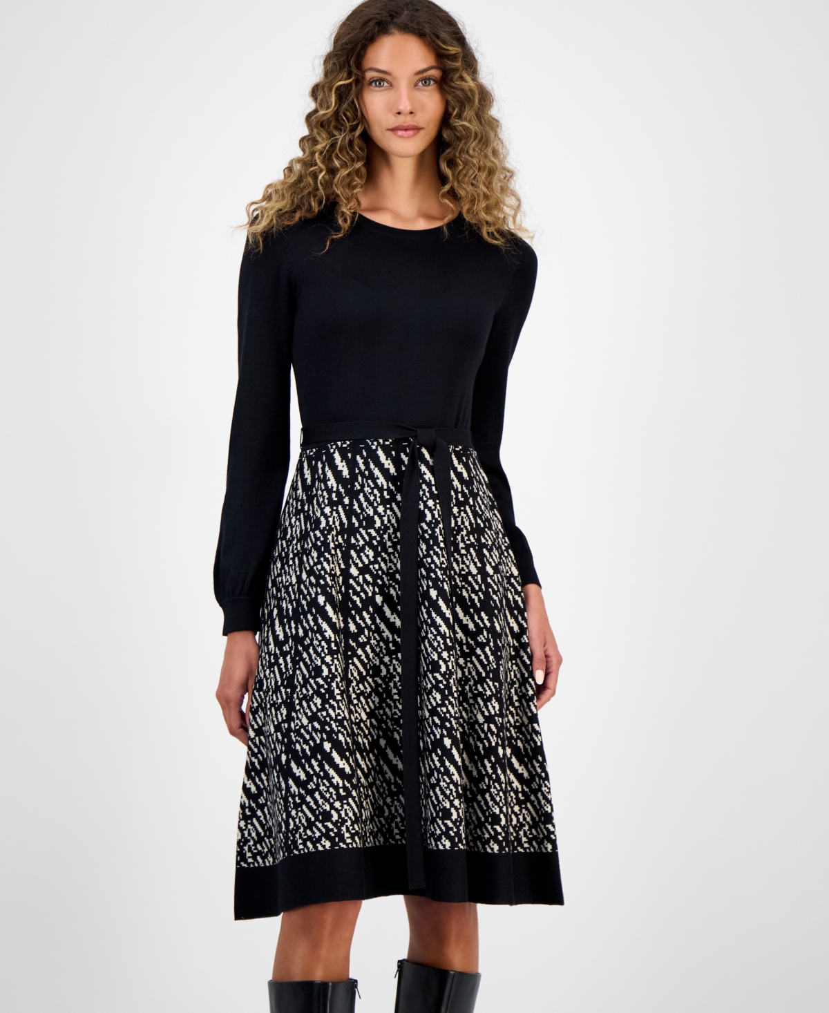 Robbie Bee Women's Colorblock Long-Sleeve Sweater Dress