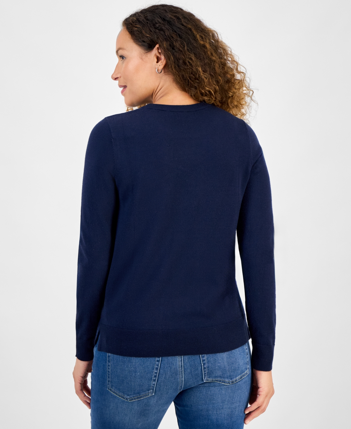 Style & Co Petite Crew-neck Sweater, Created For Macy's In Blue