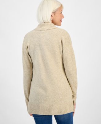 Petite Shawl-Collar Button-Trim Tunic Sweater