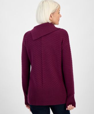 Petite Envelope-Neck Side-Slit Tunic Sweater