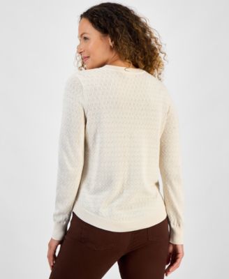 Petite Cotton Curved Hem Sweater, Macy's Exclusive