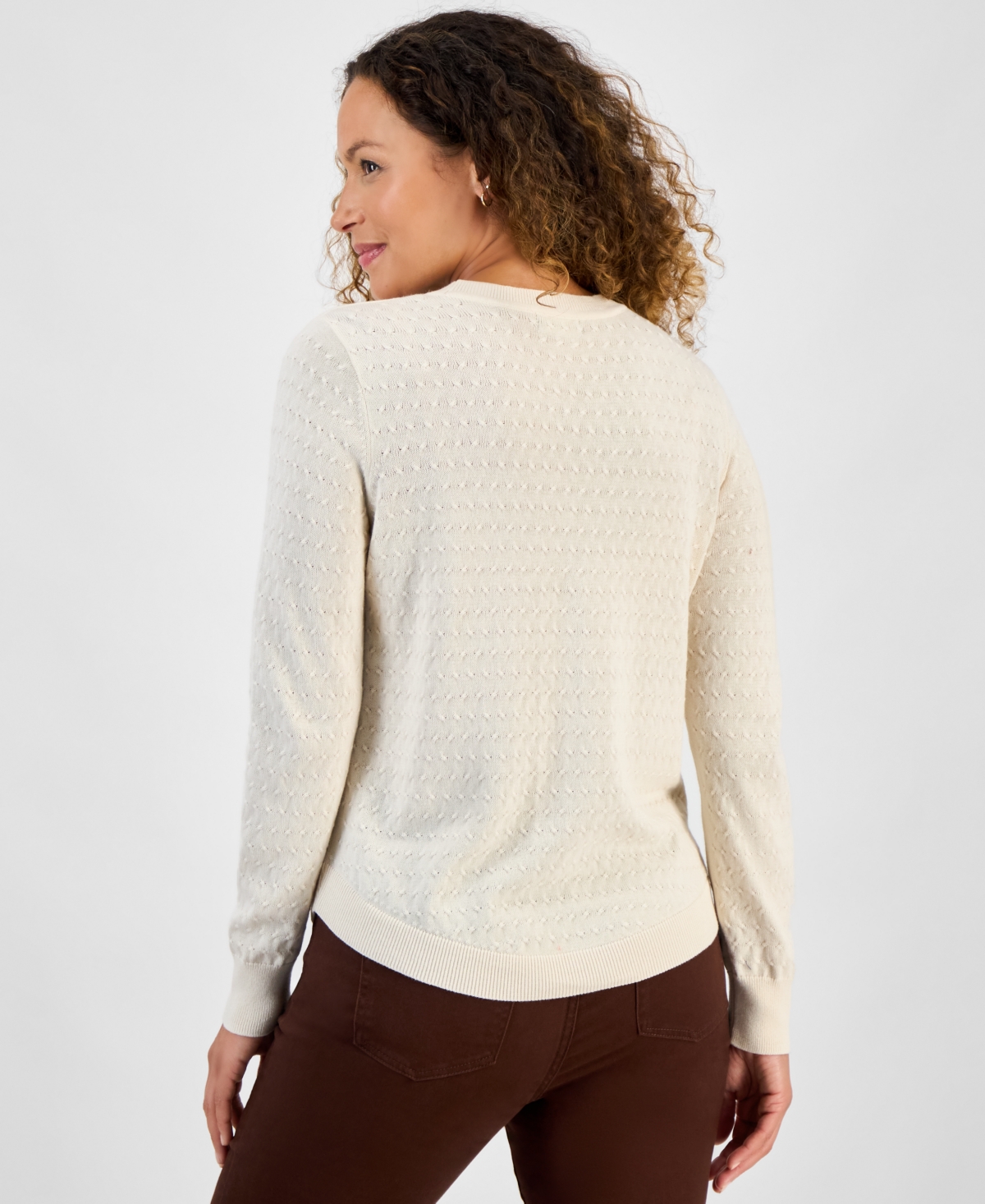 Style & Co Petite Cotton Pointelle Knit Sweater, Macy's Exclusive In Brown