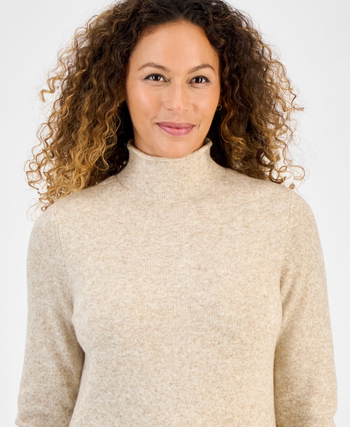 Style & Co Petite Mock Neck Sweater, Macy's Exclusive In Neutral